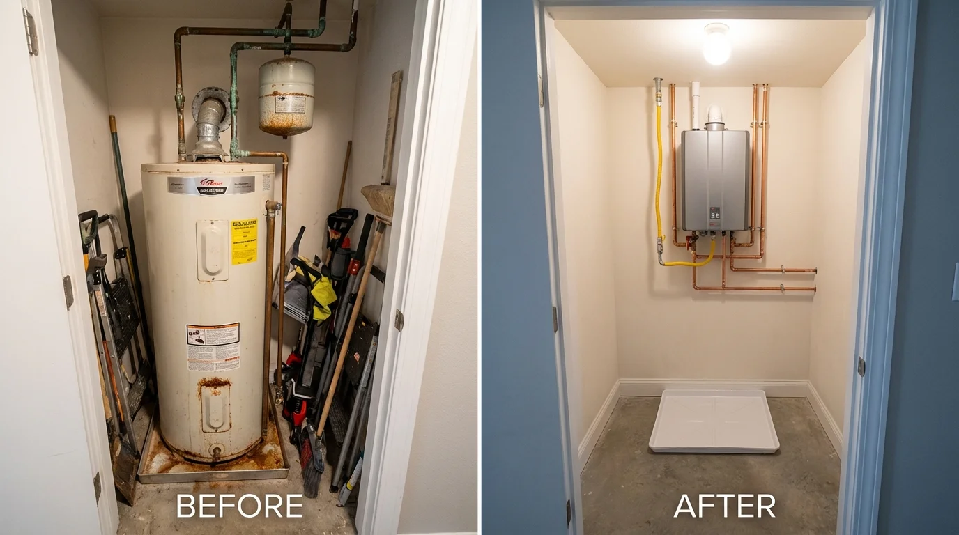 Tank water heater versus wall-mounted tankless unit comparison for Forest City, NC homeowners